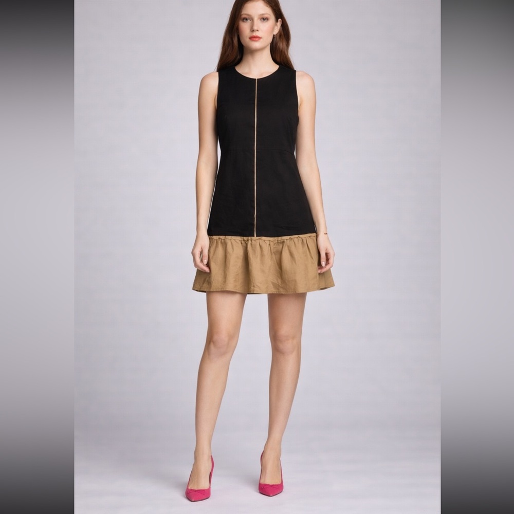 Walter Baker Demi Dress – Black & Camel Drop Waist Mini